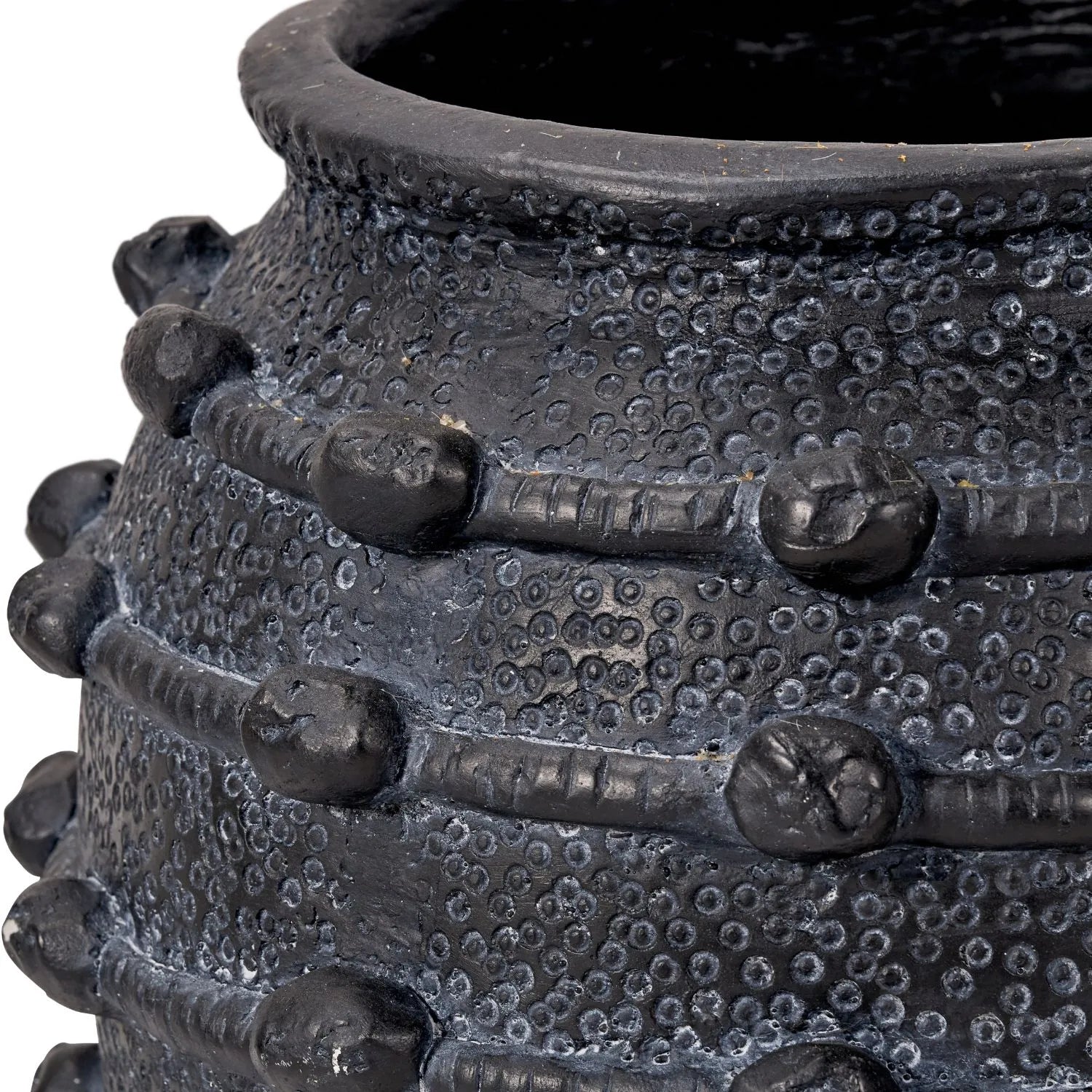 Black bobbled fibrestone decorative planter with textured stone-effect finish, indoor plant pot 29x32x32cm | Click Style