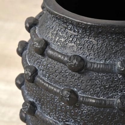 Black bobbled fibrestone decorative planter with textured stone-effect finish, indoor plant pot 29x32x32cm | Click Style