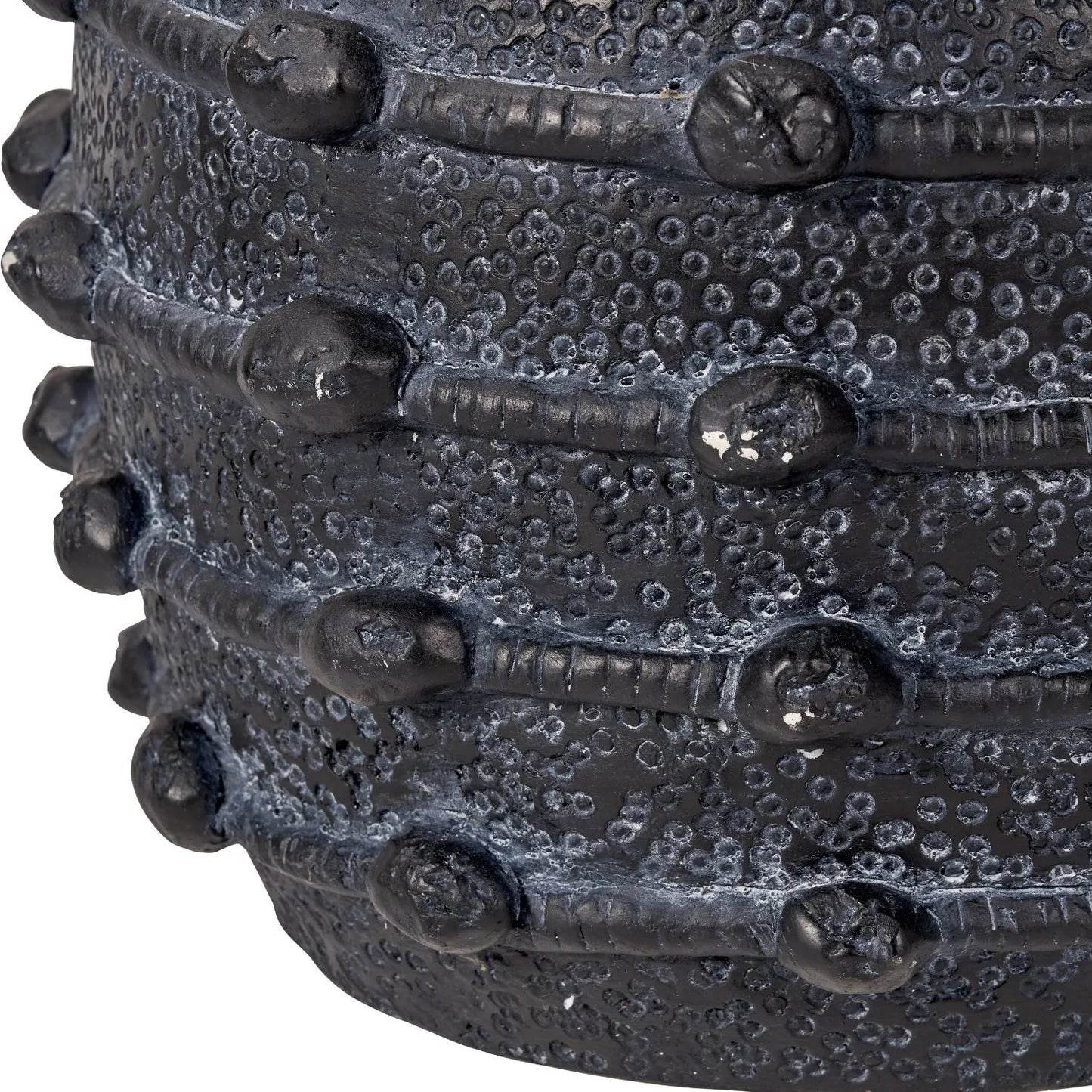 Black bobbled fibrestone decorative planter with textured stone-effect finish, indoor plant pot 29x32x32cm | Click Style