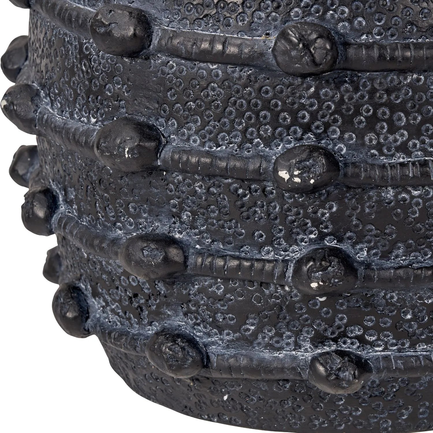 Black bobbled fibrestone decorative planter with textured stone-effect finish, indoor plant pot 29x32x32cm | Click Style