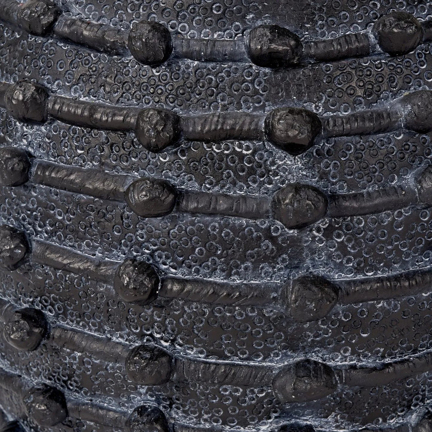 Black bobbled fibrestone decorative planter with textured stone-effect finish, indoor plant pot 29x32x32cm | Click Style