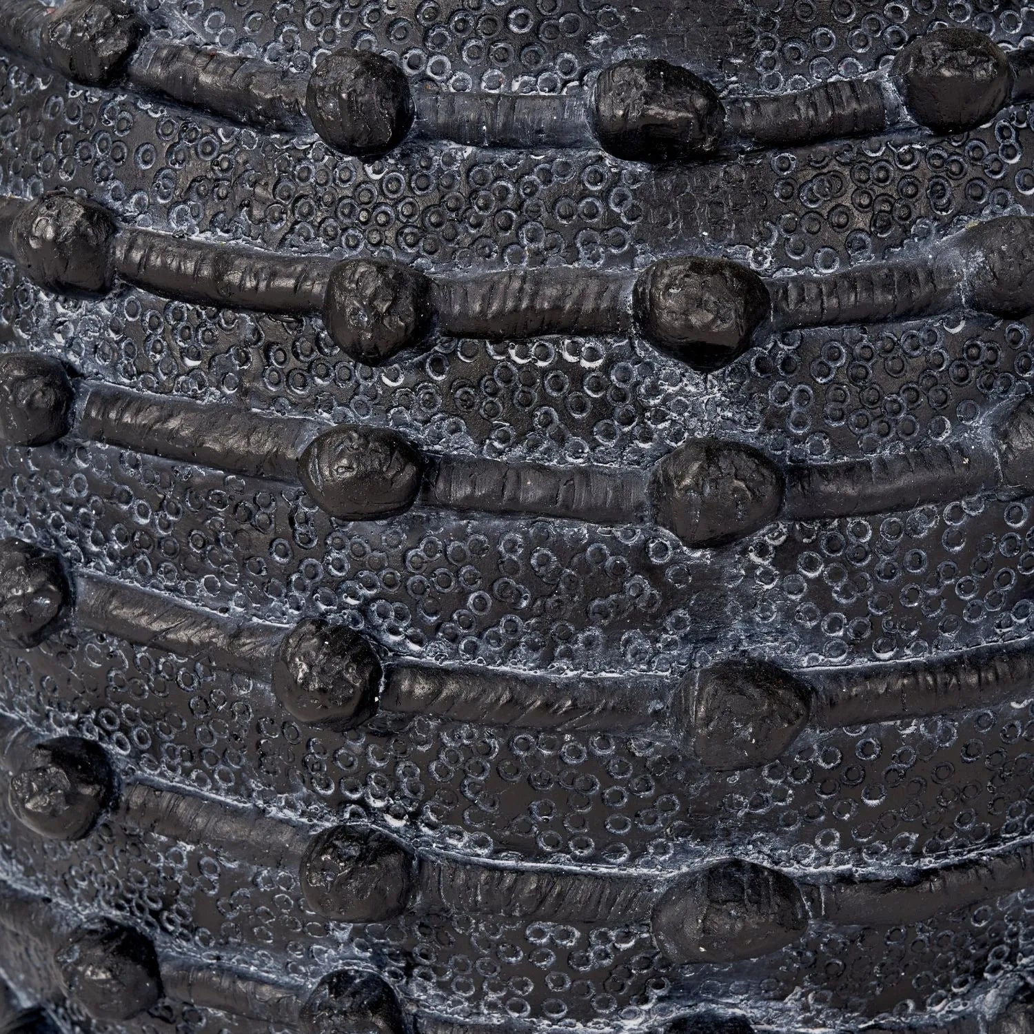 Black bobbled fibrestone decorative planter with textured stone-effect finish, indoor plant pot 29x32x32cm | Click Style