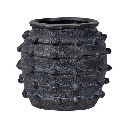 Black bobbled fibrestone decorative planter with textured stone-effect finish, indoor plant pot 29x32x32cm | Click Style