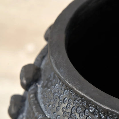 Large black bobbled fibrestone decorative planter with textured stone-effect finish, indoor plant pot 39x42x42cm | Click Style