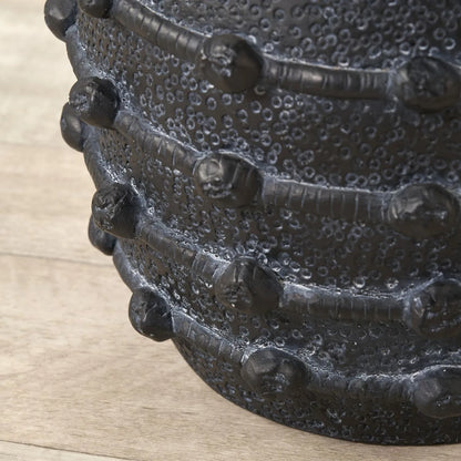 Large black bobbled fibrestone decorative planter with textured stone-effect finish, indoor plant pot 39x42x42cm | Click Style