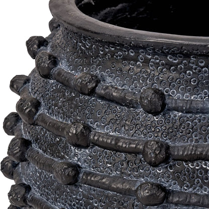 Large black bobbled fibrestone decorative planter with textured stone-effect finish, indoor plant pot 39x42x42cm | Click Style