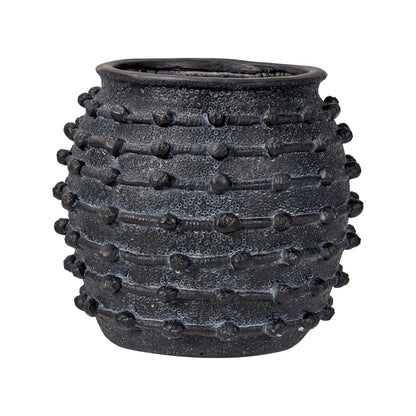 Large black bobbled fibrestone decorative planter with textured stone-effect finish, indoor plant pot 39x42x42cm | Click Style