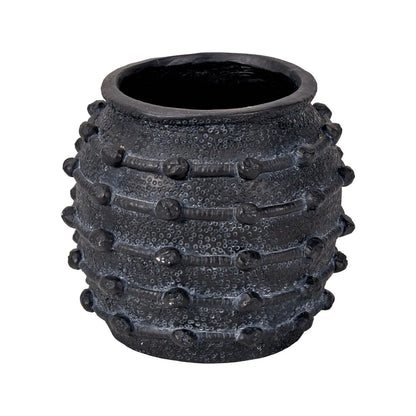 Black Bobbled Fibrestone Planter with Rolled Rim & Raised Textured Detail – Decorative Indoor Plant Pot 29x32x32cm – Angled View Showing Wide Opening & Bulbous Shape | Click Style