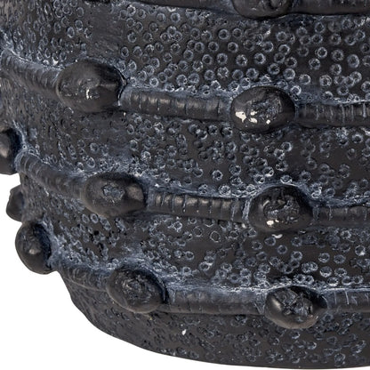 Black Bobbled Fibrestone Planter with Rolled Rim & Raised Textured Detail – Decorative Indoor Plant Pot 29x32x32cm – Close-Up of Weathered Black Finish & Bobbled Detail | Click Style