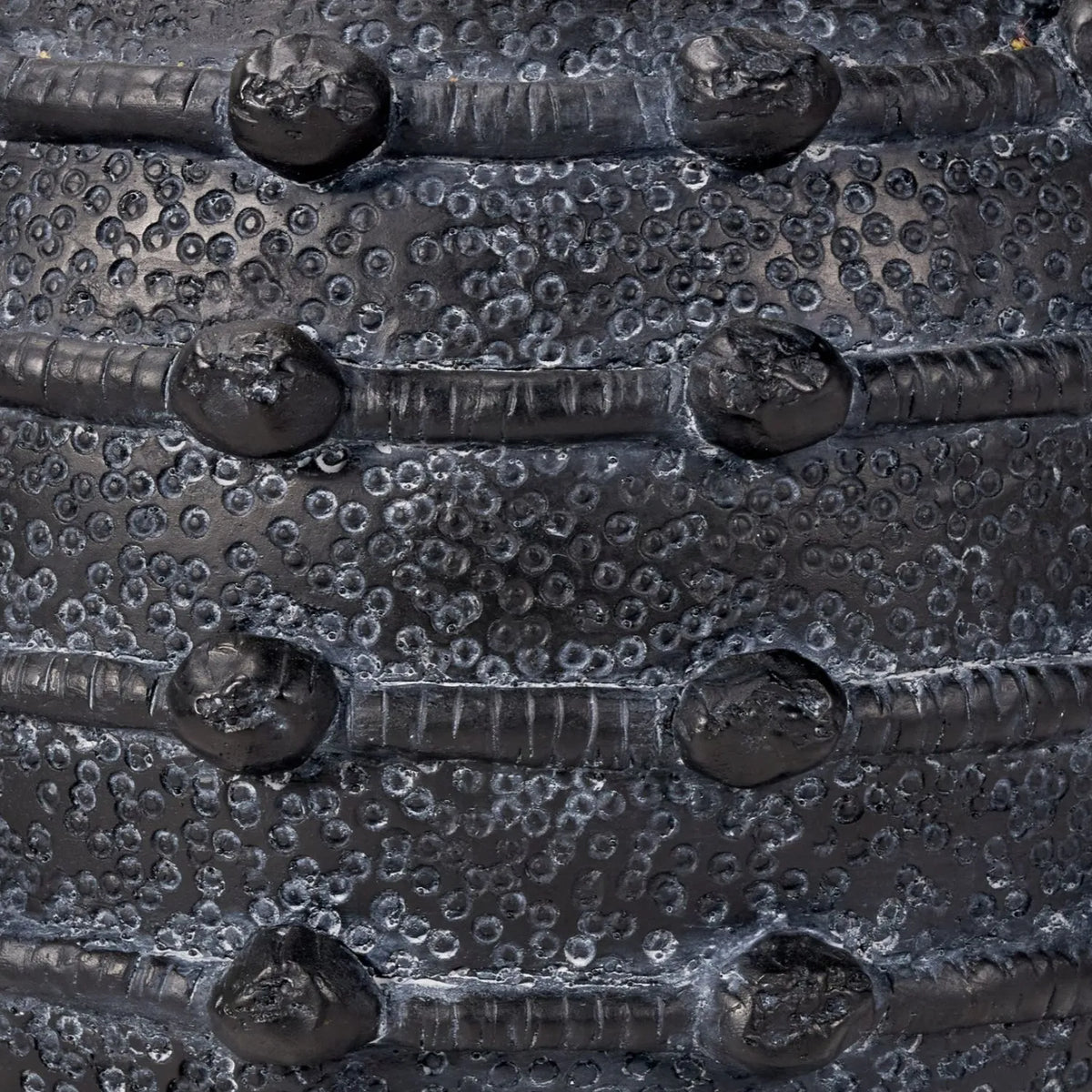 Black Bobbled Fibrestone Planter with Rolled Rim & Raised Textured Detail – Decorative Indoor Plant Pot 29x32x32cm – Close-Up of Bobbled Bands & Impressed Circular Texture | Click Style