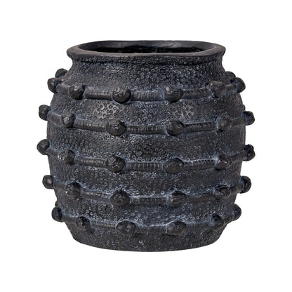 1. Black Bobbled Fibrestone Planter with Rolled Rim & Raised Textured Detail – Decorative Indoor Plant Pot 29x32x32cm – Front View Showing Rolled Rim & Textured Black Finish | Click Style