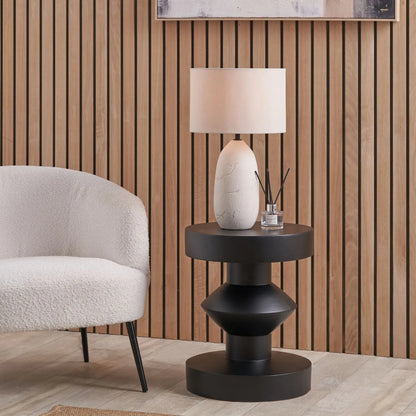 Black Fibrestone Sculptural Pedestal Side Table – Modern Round Accent & Occasional Table 50x40x40cm - Click Style