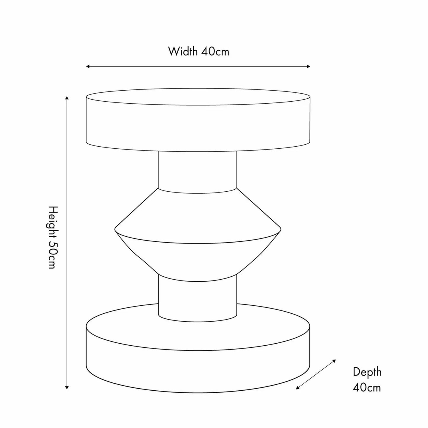 Black Fibrestone Sculptural Pedestal Side Table – Modern Round Accent & Occasional Table Dimensions 50x40x40cm - Click Style