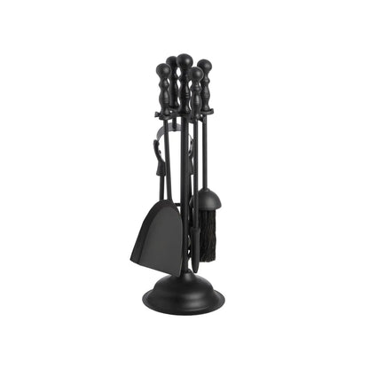 Black Fireside Companion Set with Duchess Handles – 4 Steel Fireplace Tools & Stand 41x12x12cm – Opposite angled view showing Duchess handles and fireplace tools | Click Style