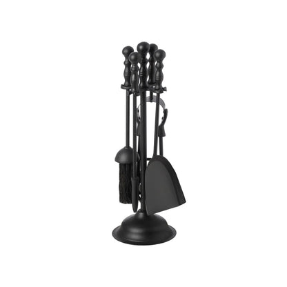 Black Fireside Companion Set with Duchess Handles – 4 Steel Fireplace Tools & Stand 41x12x12cm – Front angled view showing brush shovel poker and tongs | Click Style