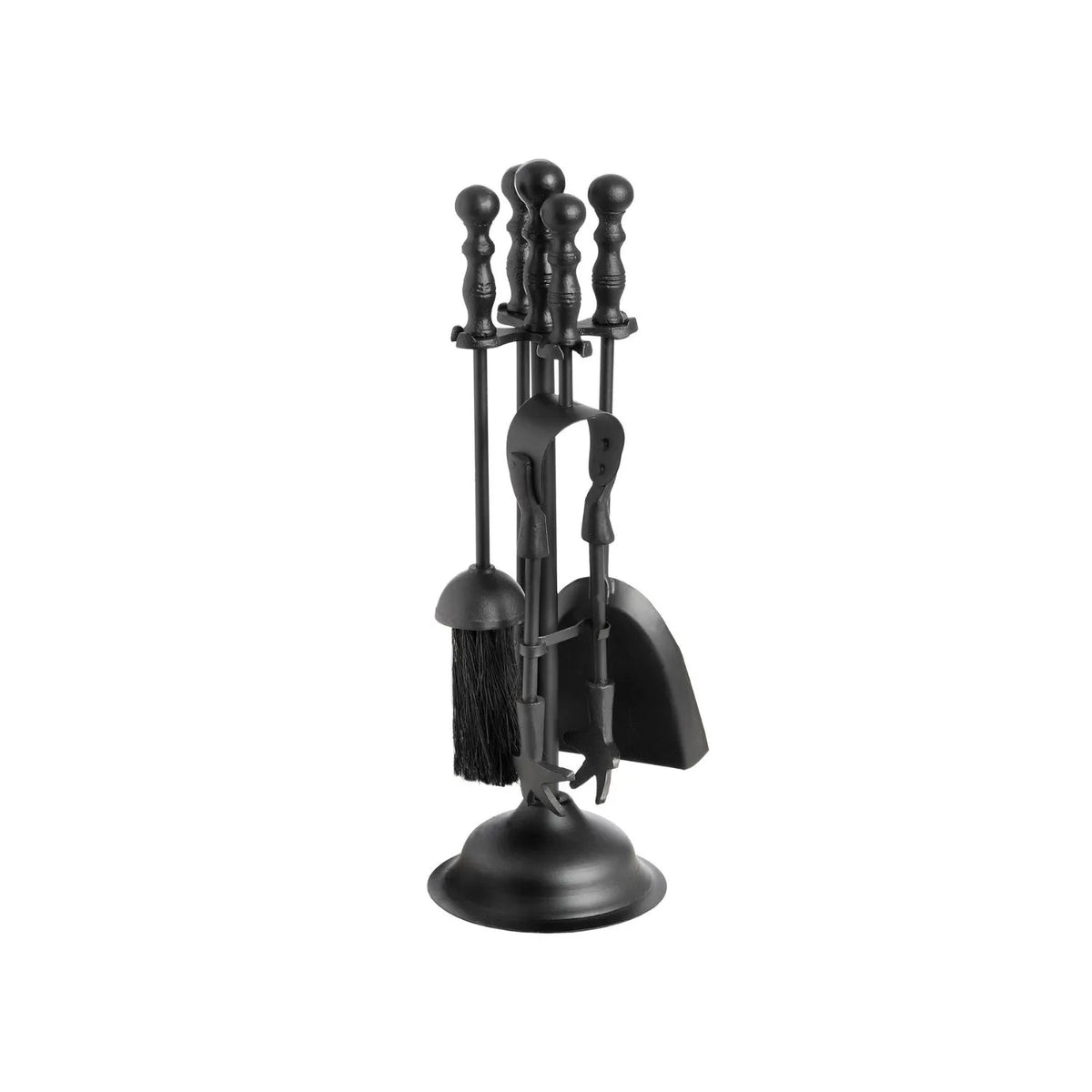 Black Fireside Companion Set with Duchess Handles – 4 Steel Fireplace Tools & Stand 41x12x12cm – Side and rear view showing compact fireplace tool stand | Click Style