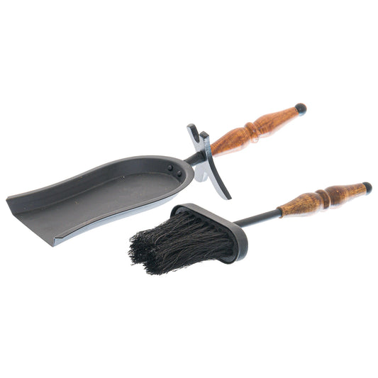 Black Hearth Tidy Brush and Shovel Set with Wooden Handles – Fireplace Tool Set - Click Style