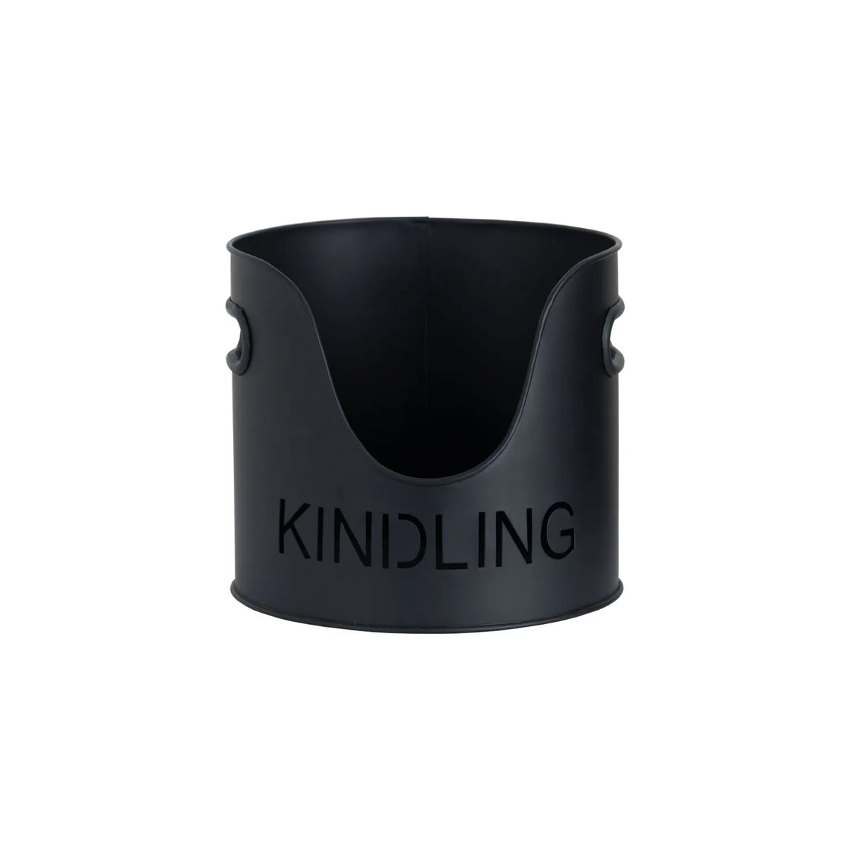 Black Log & Kindling Buckets with Matchstick Holder – 3 Piece Metal Fireside Set with Cut-Out Lettering – KINDLING Bucket | Click Style