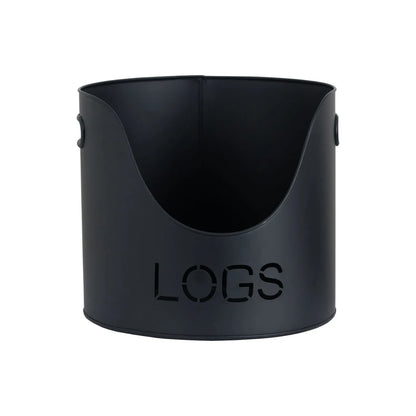 Black Log & Kindling Buckets with Matchstick Holder – 3 Piece Metal Fireside Set with Cut-Out Lettering – Large LOGS Bucket | Click Style