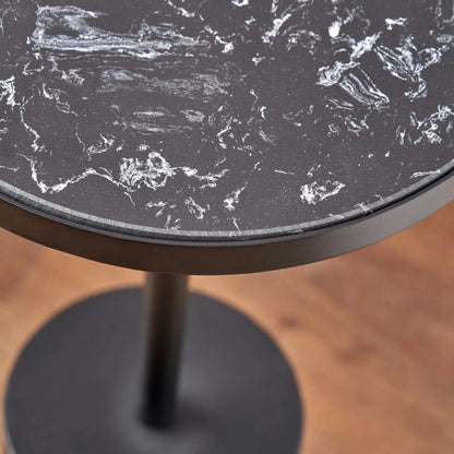 Black Marble Round Side Table with Cylindrical Matt Black Metal Base – Modern Accent Table 46x45x45cm - Click Style