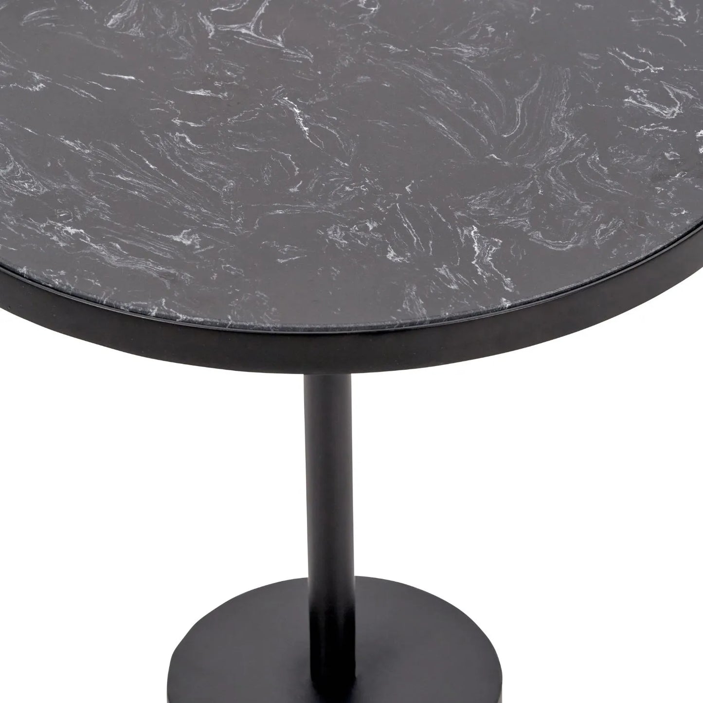 Black Marble Round Side Table with Cylindrical Matt Black Metal Base – Modern Accent Table 55x40x40cm - Click Style