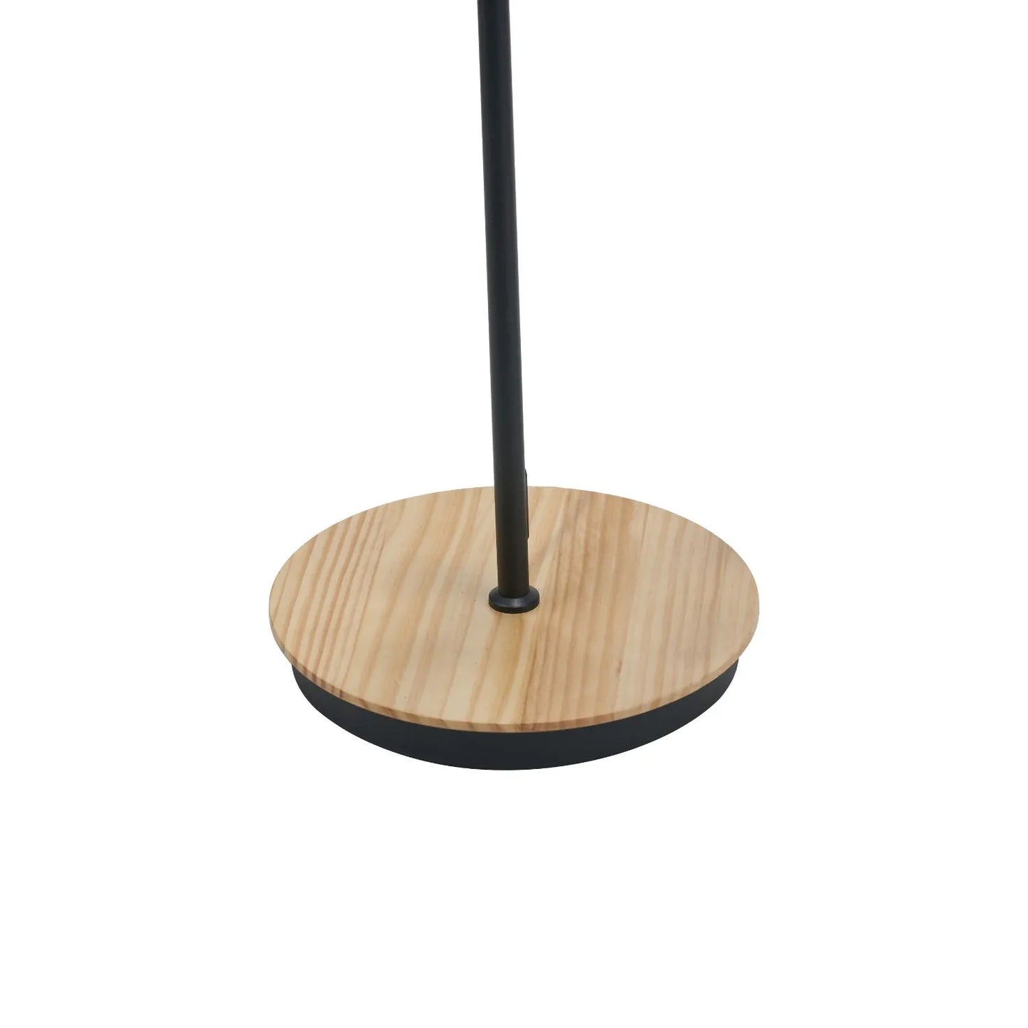 Black metal floor lamp with twin adjustable tapered linen shades and natural wood and metal base – modern double head standing light 160x56x24cm | Click Style