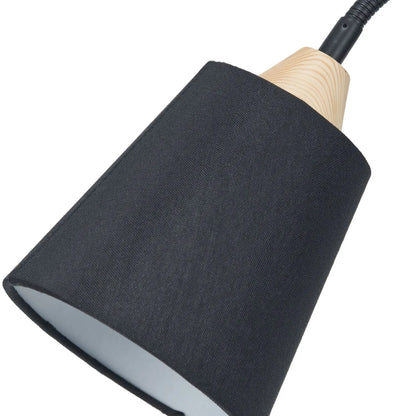Black Metal Table Lamp with Adjustable Tapered Linen Shade & Natural Wood Base – Modern Bedside Desk & Reading Light 50x17x40cm | Click Style