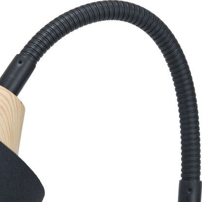 Black Metal Table Lamp with Adjustable Tapered Linen Shade & Natural Wood Base – Modern Bedside Desk & Reading Light 50x17x40cm | Click Style