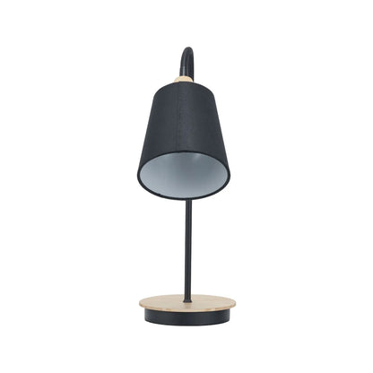 Black Metal Table Lamp with Adjustable Tapered Linen Shade & Natural Wood Base – Modern Bedside Desk & Reading Light 50x17x40cm | Click Style