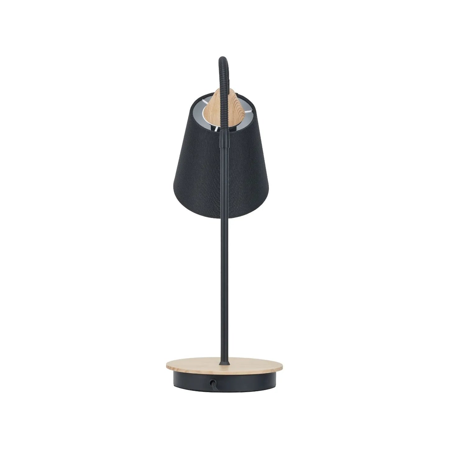Black Metal Table Lamp with Adjustable Tapered Linen Shade & Natural Wood Base – Modern Bedside Desk & Reading Light 50x17x40cm | Click Style