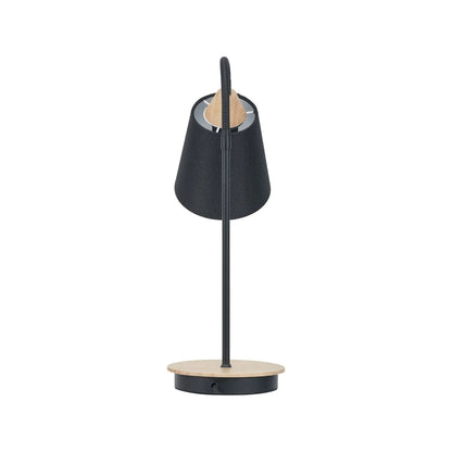 Black Metal Table Lamp with Adjustable Tapered Linen Shade & Natural Wood Base – Modern Bedside Desk & Reading Light 50x17x40cm | Click Style