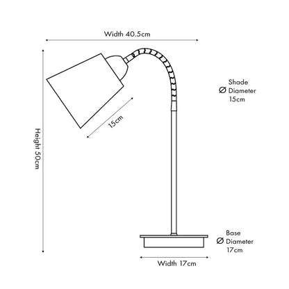 Black Metal Table Lamp with Adjustable Tapered Linen Shade & Natural Wood Base – Modern Bedside Desk & Reading Light Dimensions 50x17x40cm | Click Style