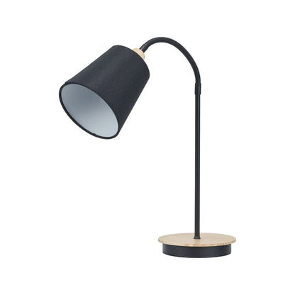 Black Metal Table Lamp with Adjustable Tapered Linen Shade & Natural Wood Base – Modern Bedside Desk & Reading Light 50x17x40cm | Click Style