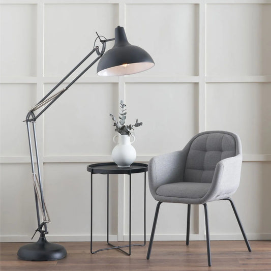 Black Oversized Architect Task Floor Lamp – Adjustable Floor-standing Light with Metal Arm & Tilting Shade 180x90cm - Click Style