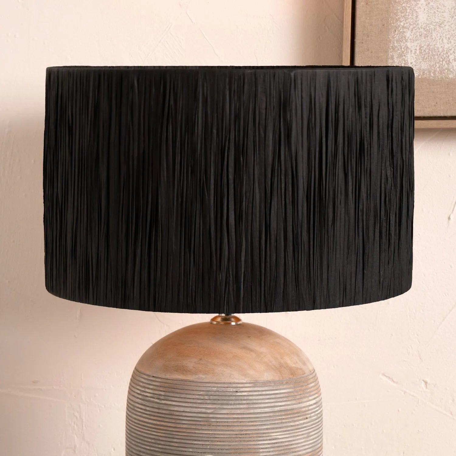 Black Raffia Drum Lampshade with Wrapped Textured Finish – Light Shade for Ceiling Table & Floor Lamps 35cm/14in - Click Style