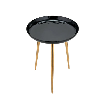 Black Round Tripod Enamel Side Table with Gold Metal Legs – Modern Accent Table 58x44x44cm - Click Style