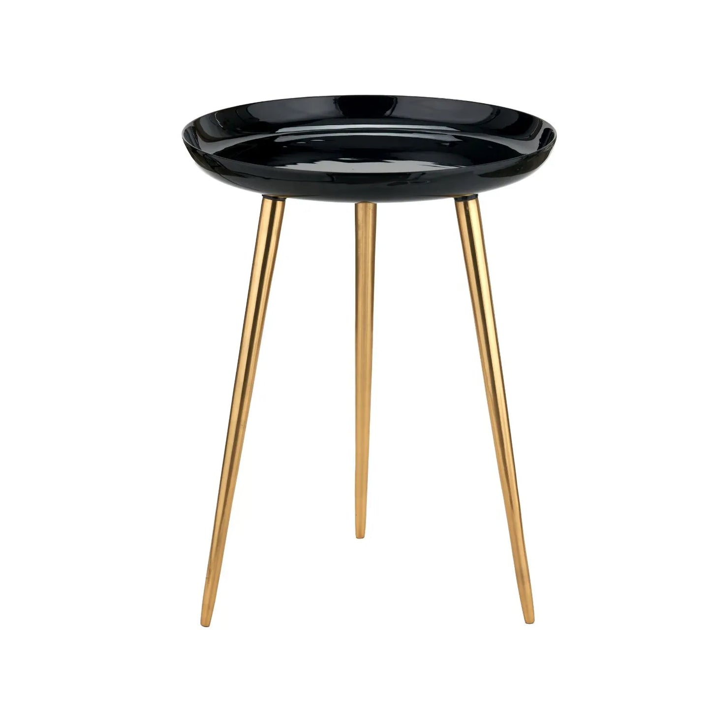 Black Round Tripod Enamel Side Table with Gold Metal Legs – Modern Accent Table 58x44x44cm - Click Style