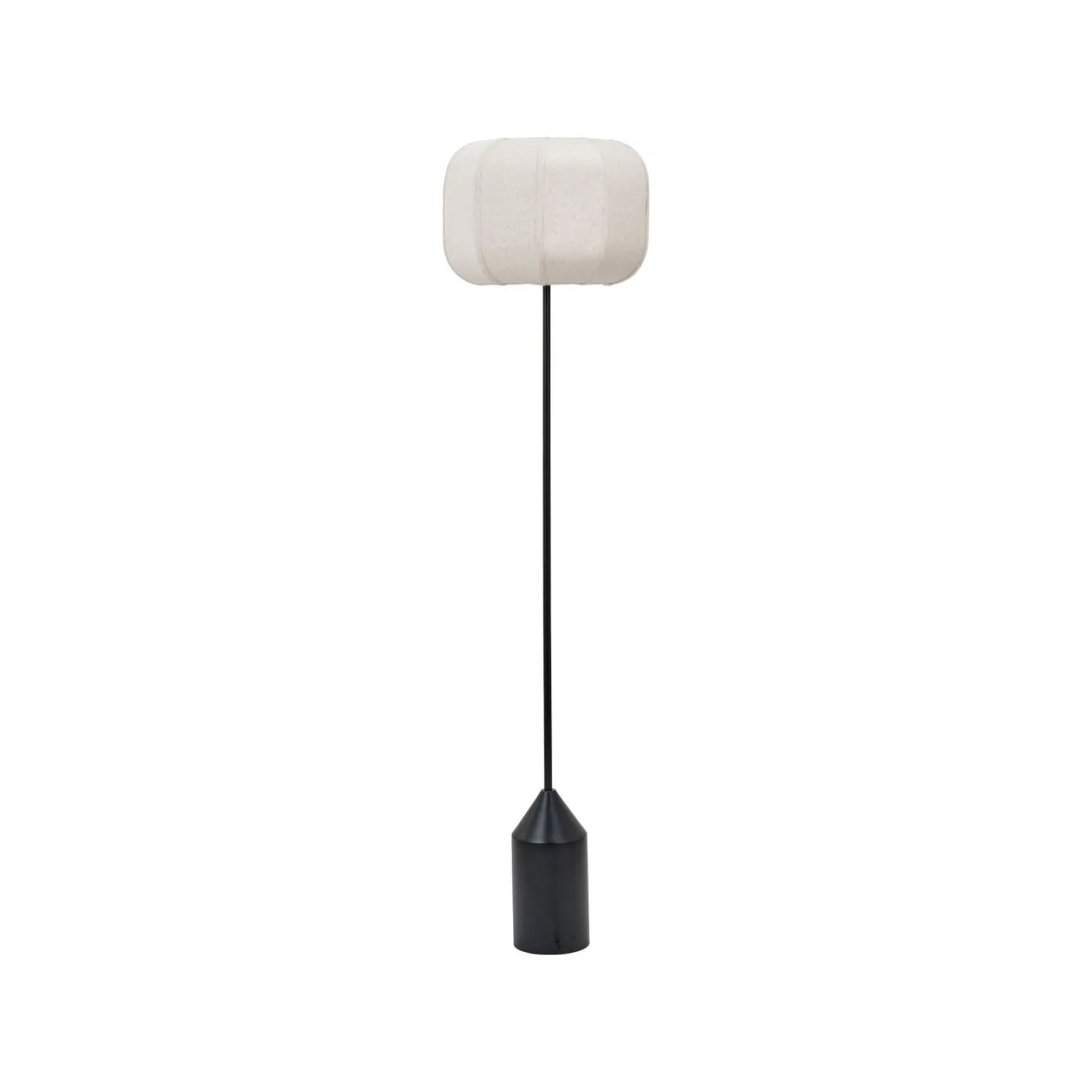 Black Sculptural Metal Floor Lamp with Structured Natural Linen Rounded Squat Shade – Contemporary Cream & Black Freestanding Floor Lamp 157x41x41cm | Click Style