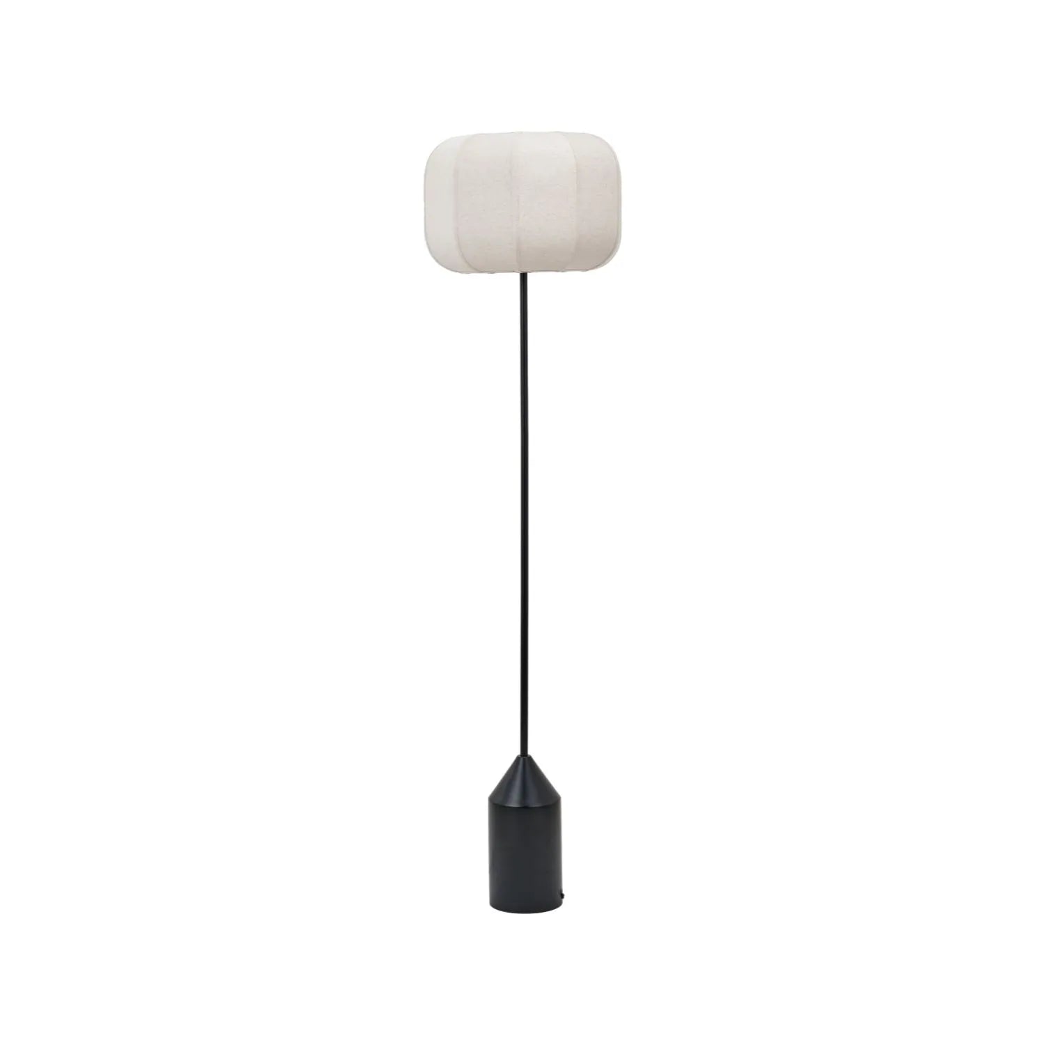 Black Sculptural Metal Floor Lamp with Structured Natural Linen Rounded Squat Shade – Contemporary Cream & Black Freestanding Floor Lamp 157x41x41cm | Click Style
