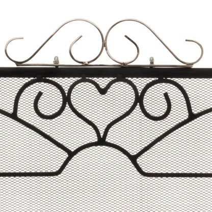 Black & Chrome 3 Panel Folding Firescreen with Decorative Scrollwork – Metal Fireplace Fire Guard 65x98x23cm close-up showing chrome top and black scrollwork detail | Click Style