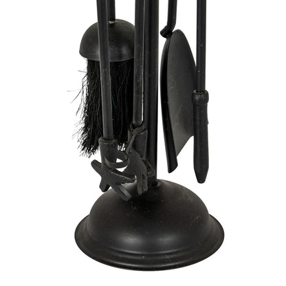 Black & Chrome Fireside Companion Set with Decorative Handles – 4 Piece Metal Fireplace Tool Set 48x13x13cm with Round Domed Black Base Brush Shovel Poker & Tongs Detail | Click Style