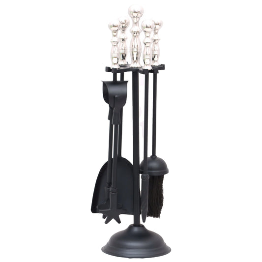 Black & Chrome Fireside Companion Set Fireplace Tools and Accessories - Click Style