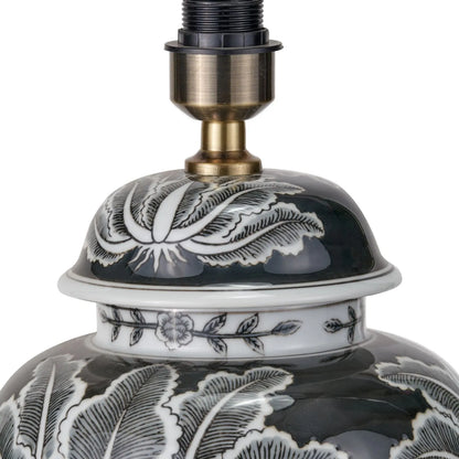 Black & White Art Deco Ceramic Urn Table Lamp Base with Stylised Botanical Leaf Motif – Monochrome Decorative Lighting Base 48x26x26cm | Click Style