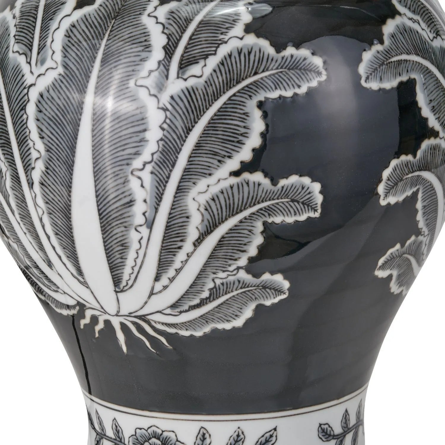 Black & White Art Deco Ceramic Urn Table Lamp with Black Tapered Cotton Shade – Monochrome Decorative Lighting 70x40x40cm | Click Style