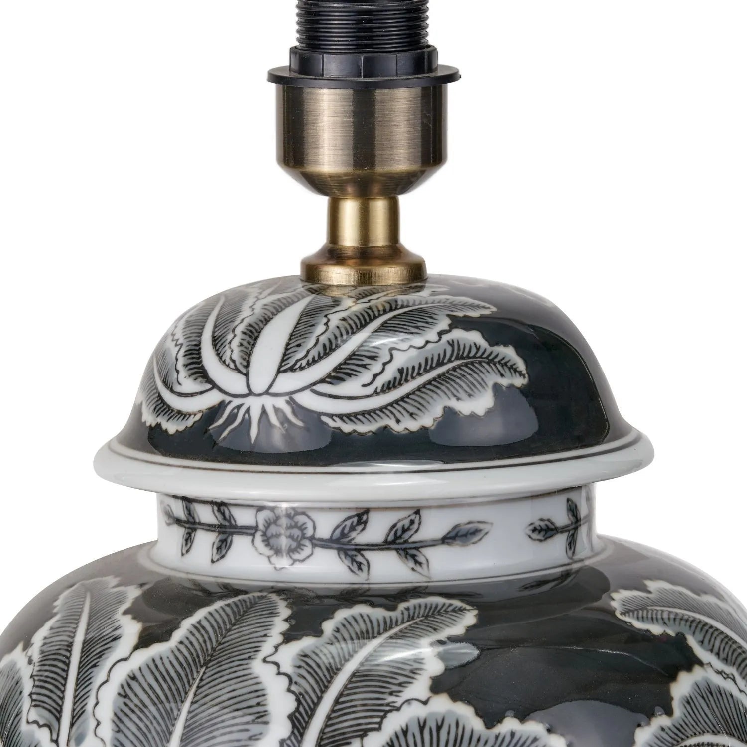 Black & White Art Deco Ceramic Urn Table Lamp with Grey Handloom Cotton Drum Shade – Monochrome Decorative Lighting 67x40x40cm | Click Style