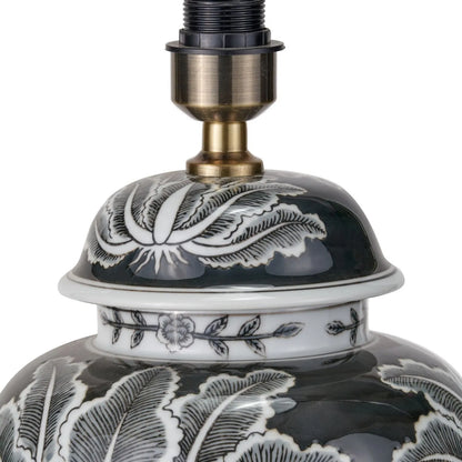 Black & White Art Deco Ceramic Urn Table Lamp with Grey Handloom Cotton Drum Shade – Monochrome Decorative Lighting 67x40x40cm | Click Style