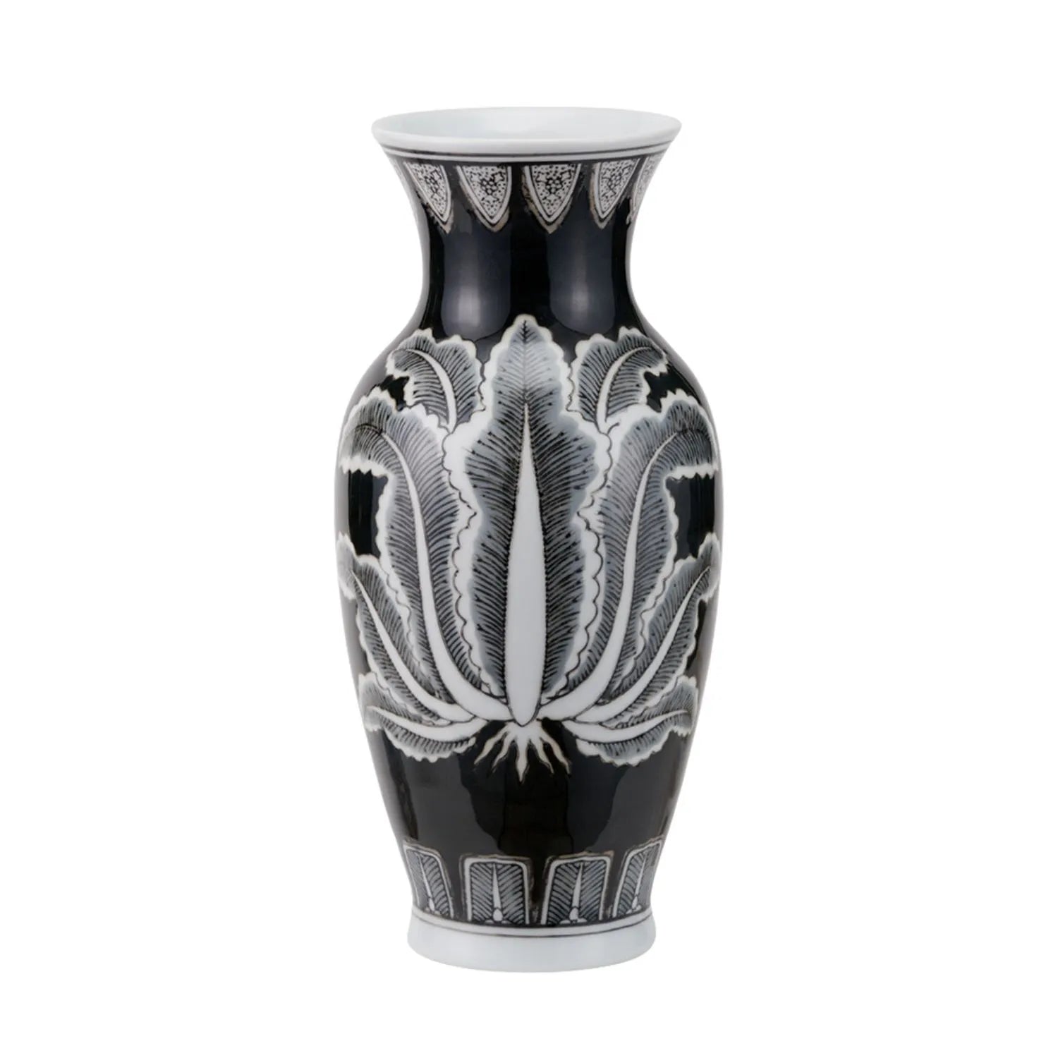 Black & White Art Deco Ceramic Urn Table Lamp with Grey Handloom Cotton Drum Shade – Monochrome Decorative Lighting 67x40x40cm | Click Style