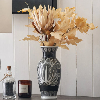 Black & White Art Deco Ceramic Urn Table Lamp With Ivory Tapered Cotton Shade – Monochrome Decorative Lighting 70x40x40cm | Click Style