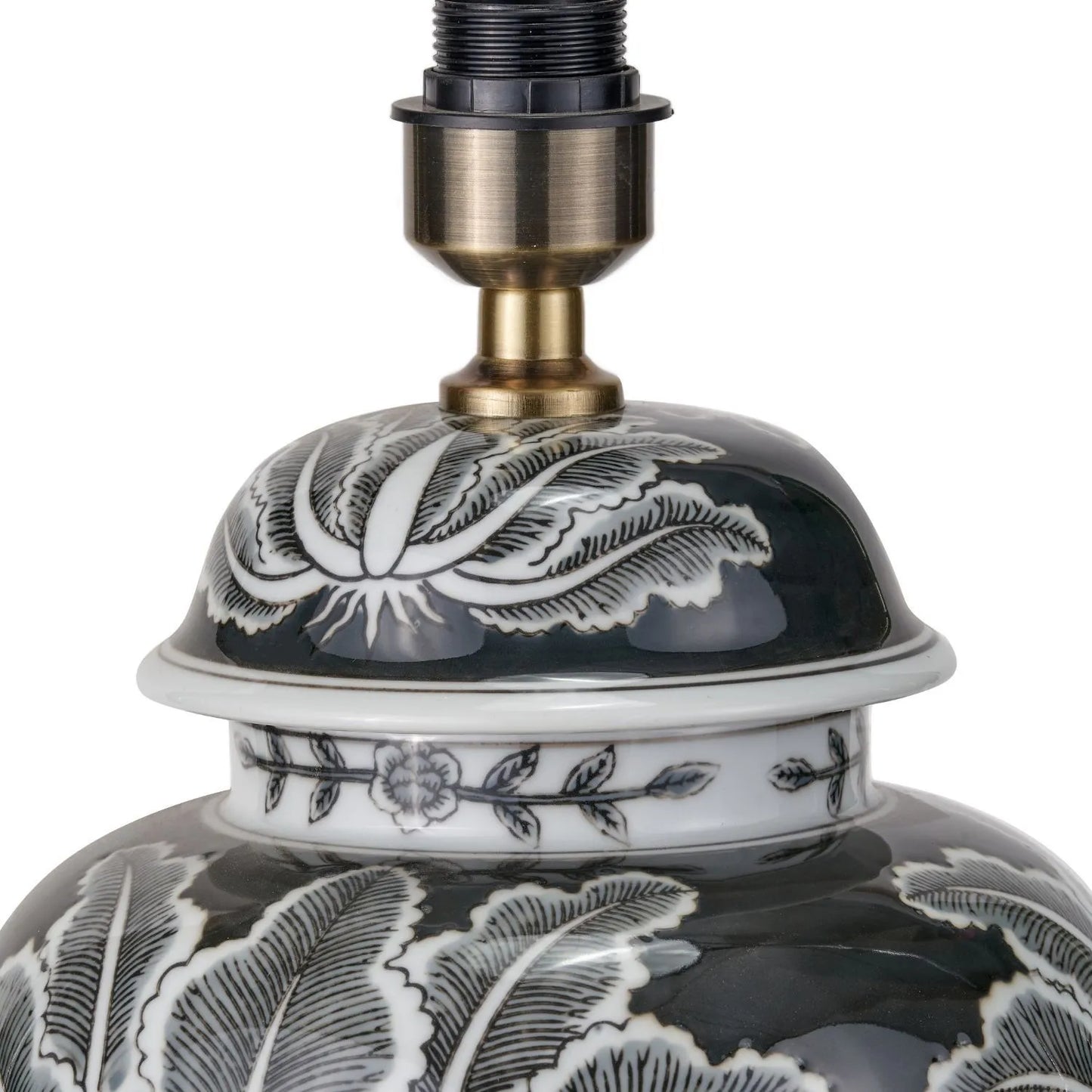 Black & White Art Deco Ceramic Urn Table Lamp with White Handloom Cotton Drum Shade – Monochrome Decorative Lighting 67x40x40cm | Click Style