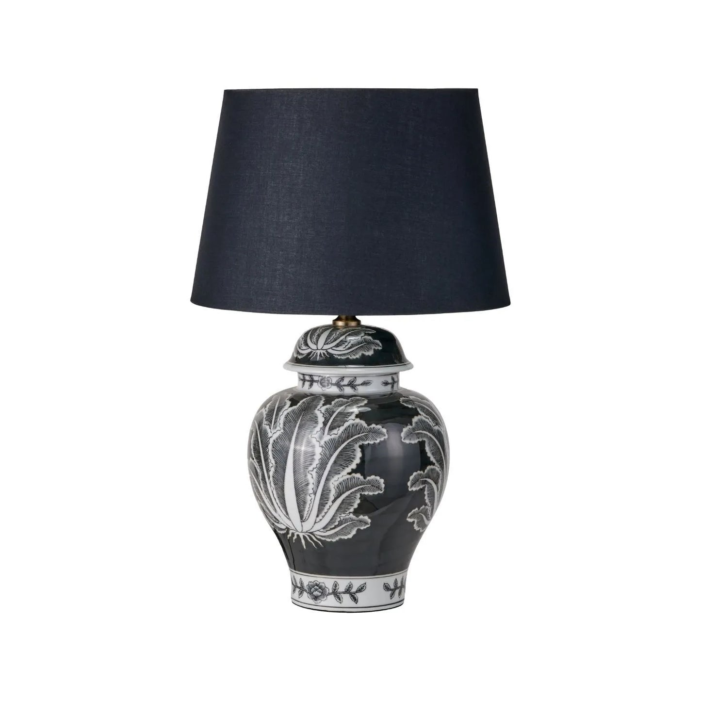 Black & White Art Deco Ceramic Urn Table Lamp with White Handloom Cotton Drum Shade – Monochrome Decorative Lighting 67x40x40cm | Click Style